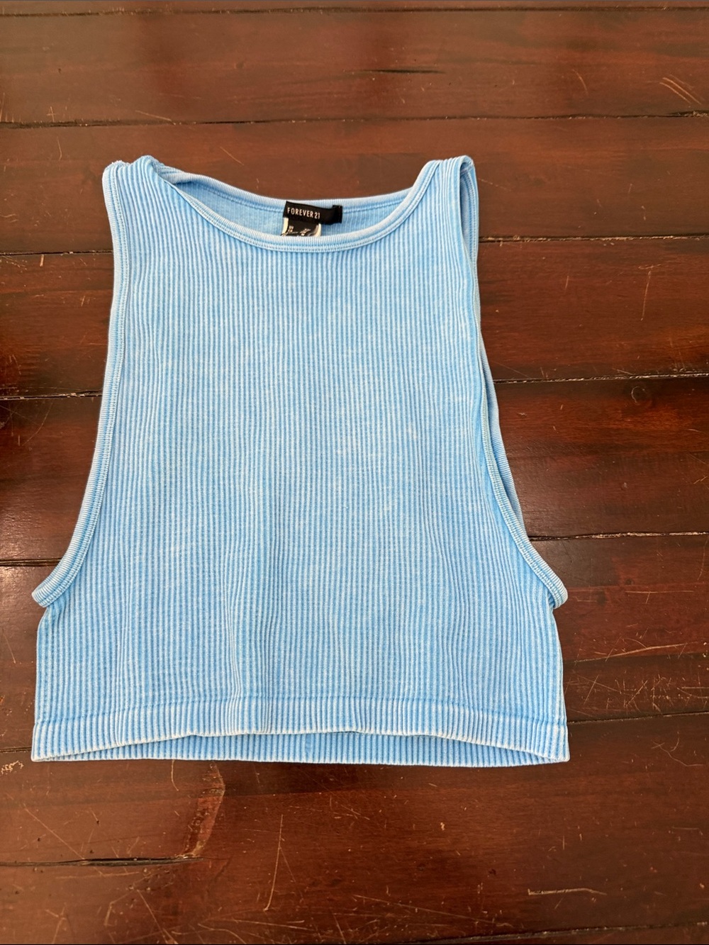 Forever 21 Sky Blue Ribbed Cropped Tank Top